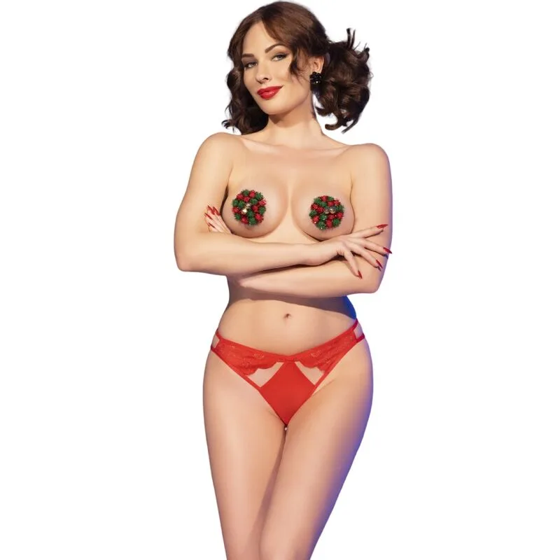 Chilirose - Cr 4839 Conjunto de Natal Capas de Mamilos + Cueca Vermelho L/XL