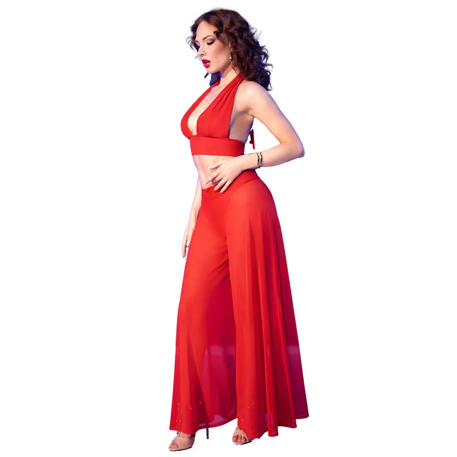 Chilirose - Cr 4857 Red Top and Pants Set Size