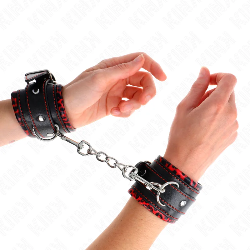Kink - Fur Lined Wrist Restraints Red / Black Adjustable 17-29 cm X 6 cm