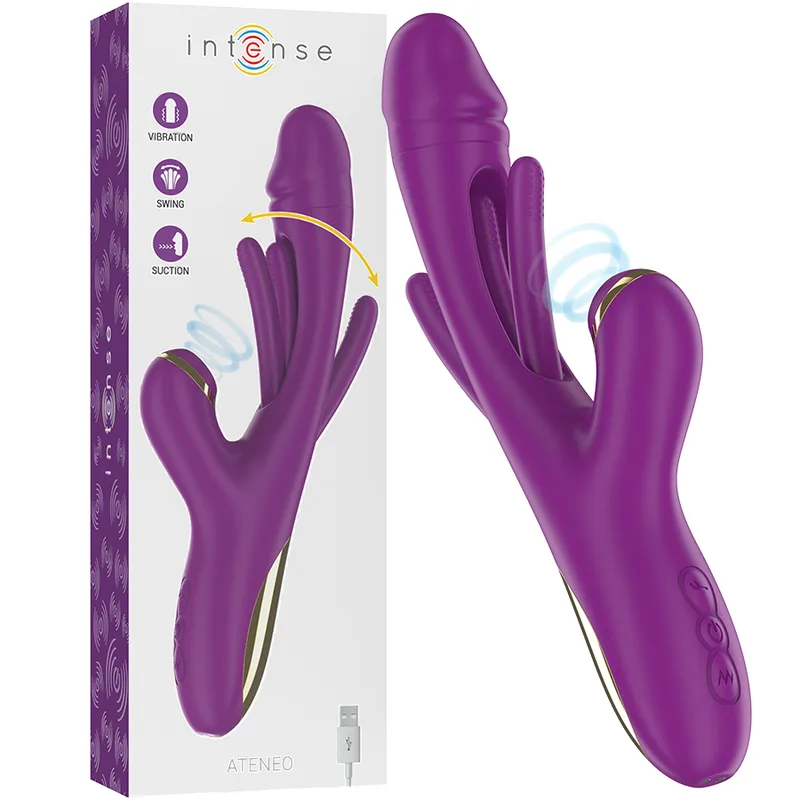 Intense - Ateneo Vibrador Multifunções Recarregável 7 Vibrações com Língua Oscilante e Sucção Roxa