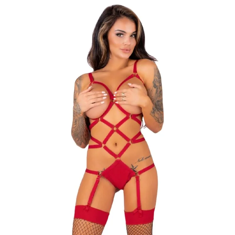 Livco Corsetti Fashion - Thiara Lc 20213 Set Body + Stockings Red