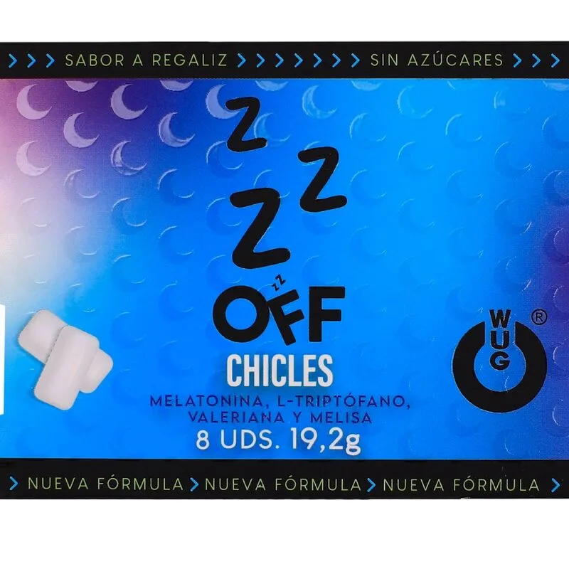 WUG off - A goma de mascar funcional que ajuda você a relaxar e dormir melhor. Cartela com 8 pacotes.