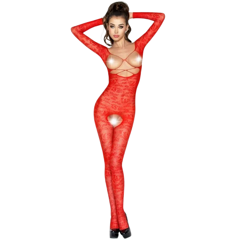 Passion - Mulher Bs031 Bodystock Vermelho Tamanho Único