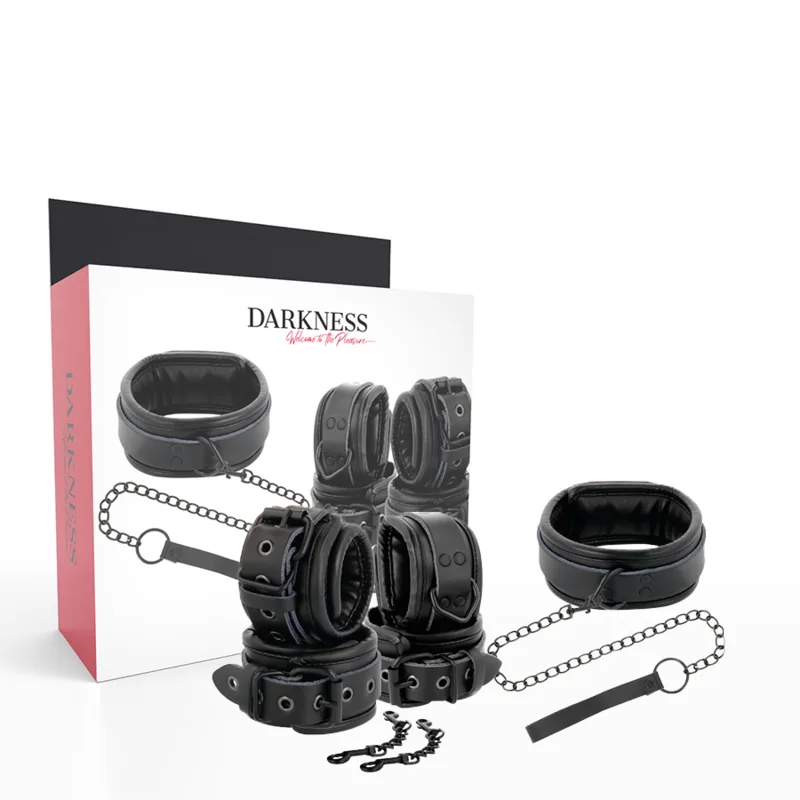 Darkness - Algemas e Colar de Couro Preto