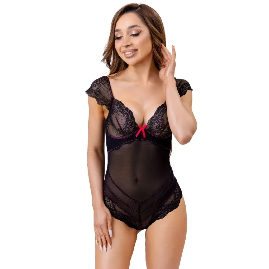 Livco Corsetti Fashion - Evelyn Lc 20243 Body with Lace Trimming and Transparencies Black S/M