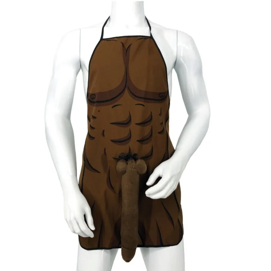 Diablo Picante - Avental Muscular com Pénis 3D em Tom Marrom