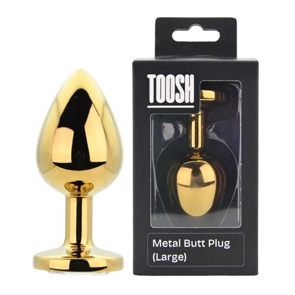 Toosh Plug Anal de Metal Dourado Grande Pedra Transparente