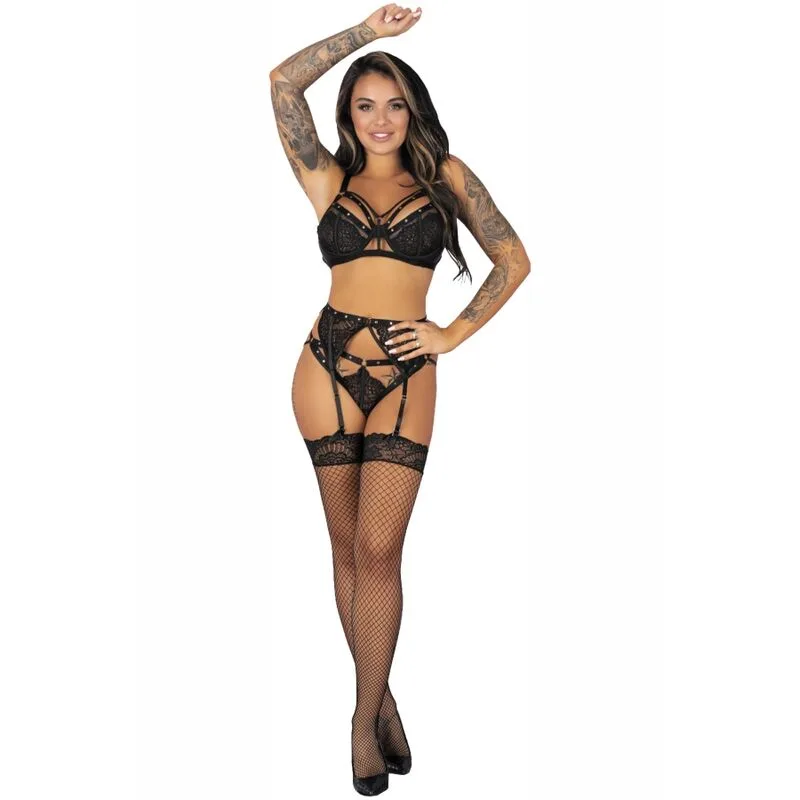 Livco Corsetti Fashion - Pojzon Lc 90670 Suti + Cinta Liga + Meias + Cueca Preta L/XL
