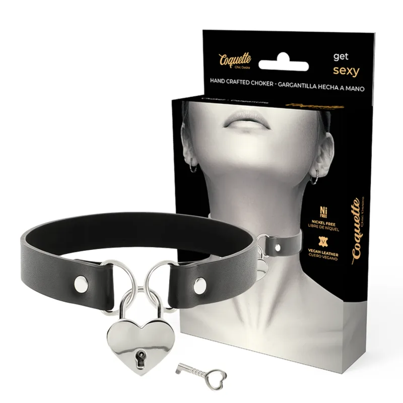 Coquette Chic Desire - Vegan Leather Necklace with Heart Accessory with Key