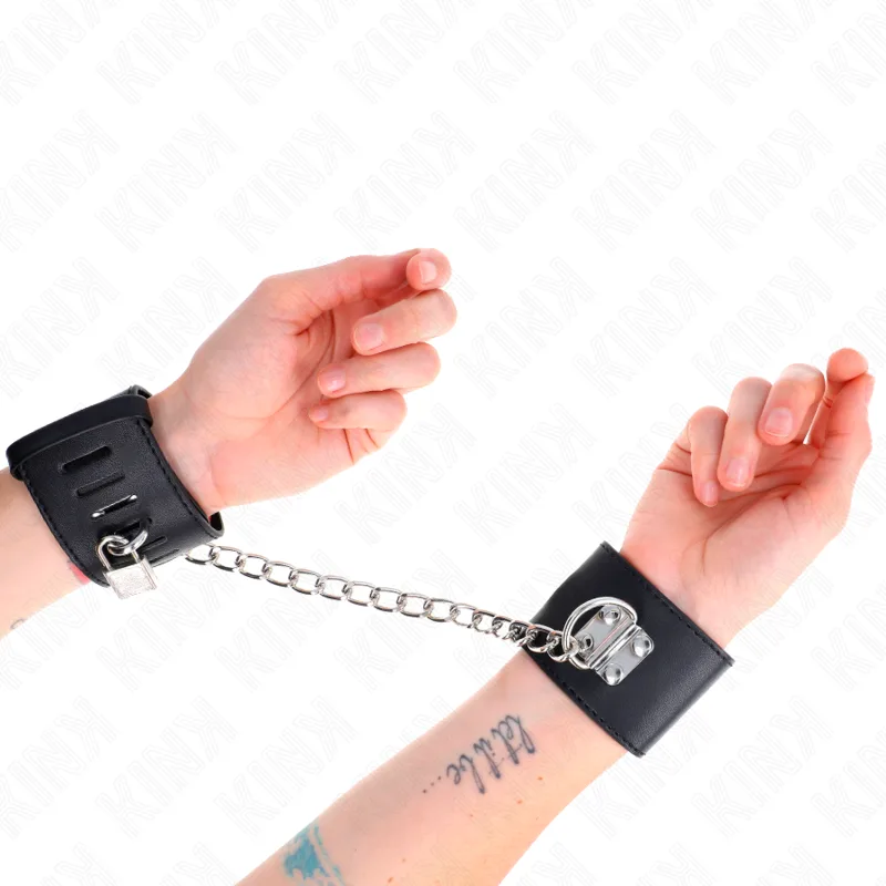 Kink - Punhos Fixos com Corrente 30 cm e Fechamento de Cadeado Preto Ajustáveis 16-23 cm X 5,5 cm