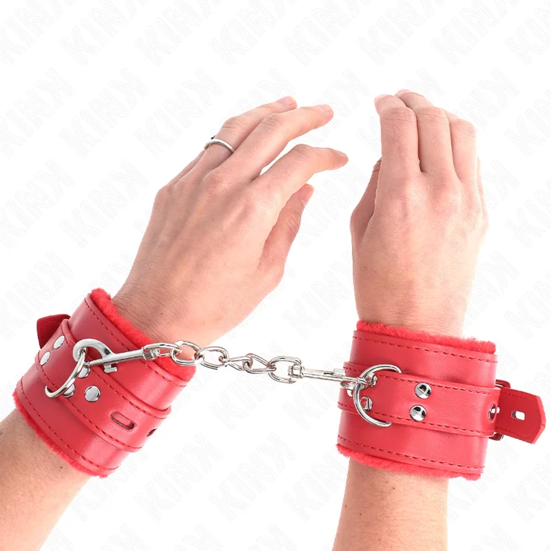 Kink - Pulso Forro de Pele com Furos Quadrados Vermelho e Cinto Vermelho Ajustável 17-29 cm X 6 cm