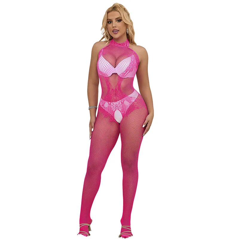 Subblime - 952389 Bodystocking sem Fundo de Rede e Renda com Gola Alta Rosa Tamanho Único