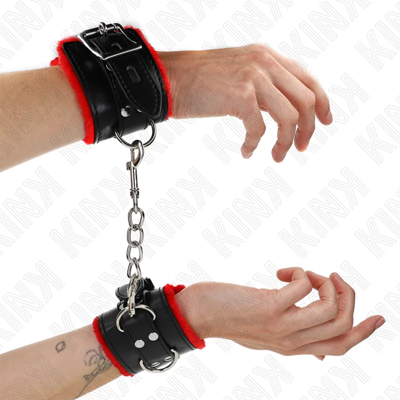 Kink - Pulso Forro de Pele com Furos Quadrados Cinto Vermelho e Preto Ajustáveis 17-29 cm X 6 cm