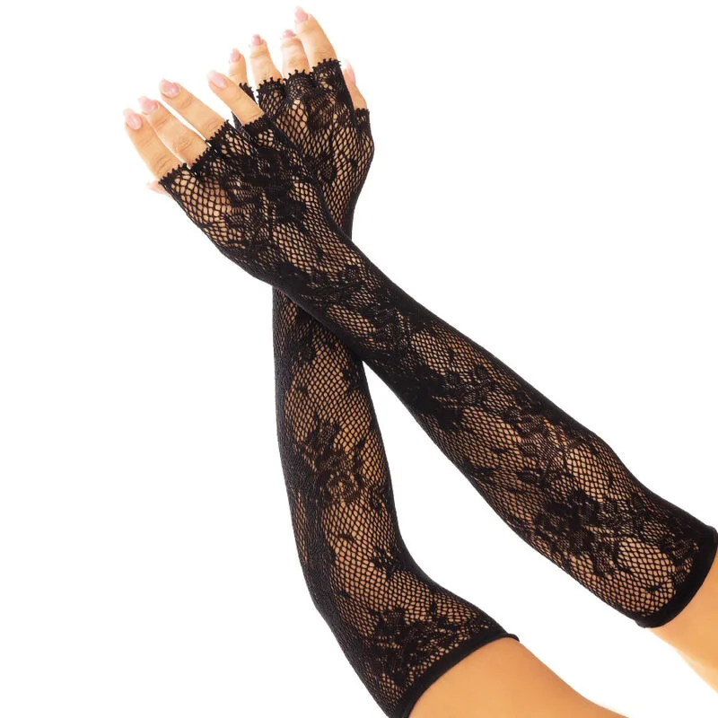 Leg Avenue - Luvas sem Dedos da Rede Floral Pretas