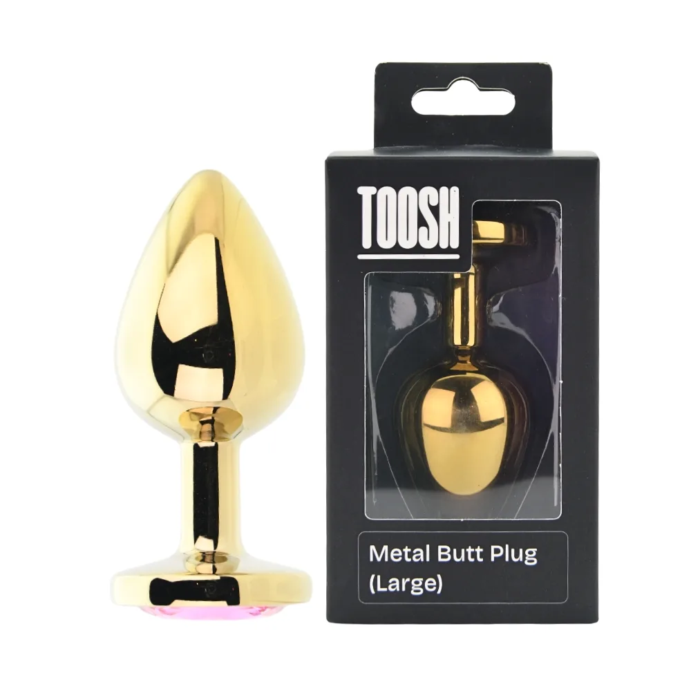 Toosh Plug Anal de Metal Dourado Grande Pedra Rosa