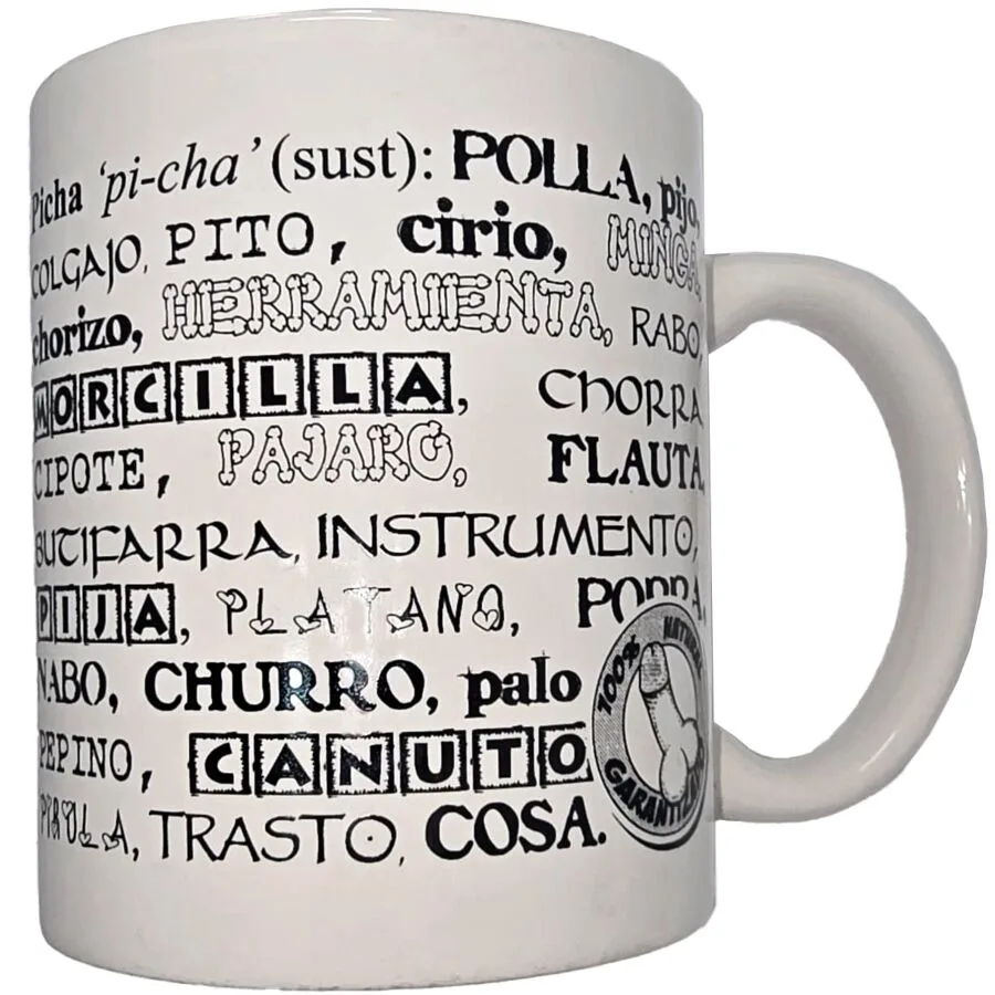 Diablo Picante - Caneca Branca com Sinônimos de Pénis 370 ml