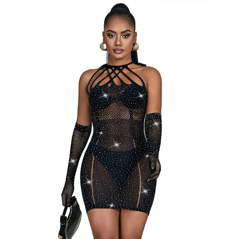 Subblime - 952235 Vestido de Rede com Stras Preto Tamanho Único