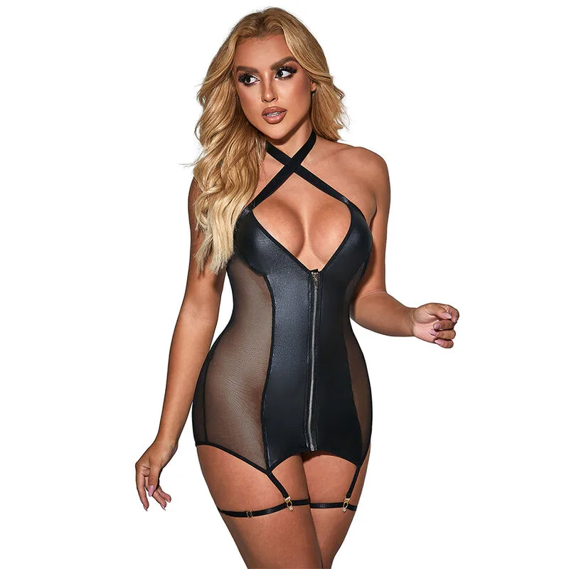 Subblime - 954444 Vestido Sexy de Malha Couro Preto S/M