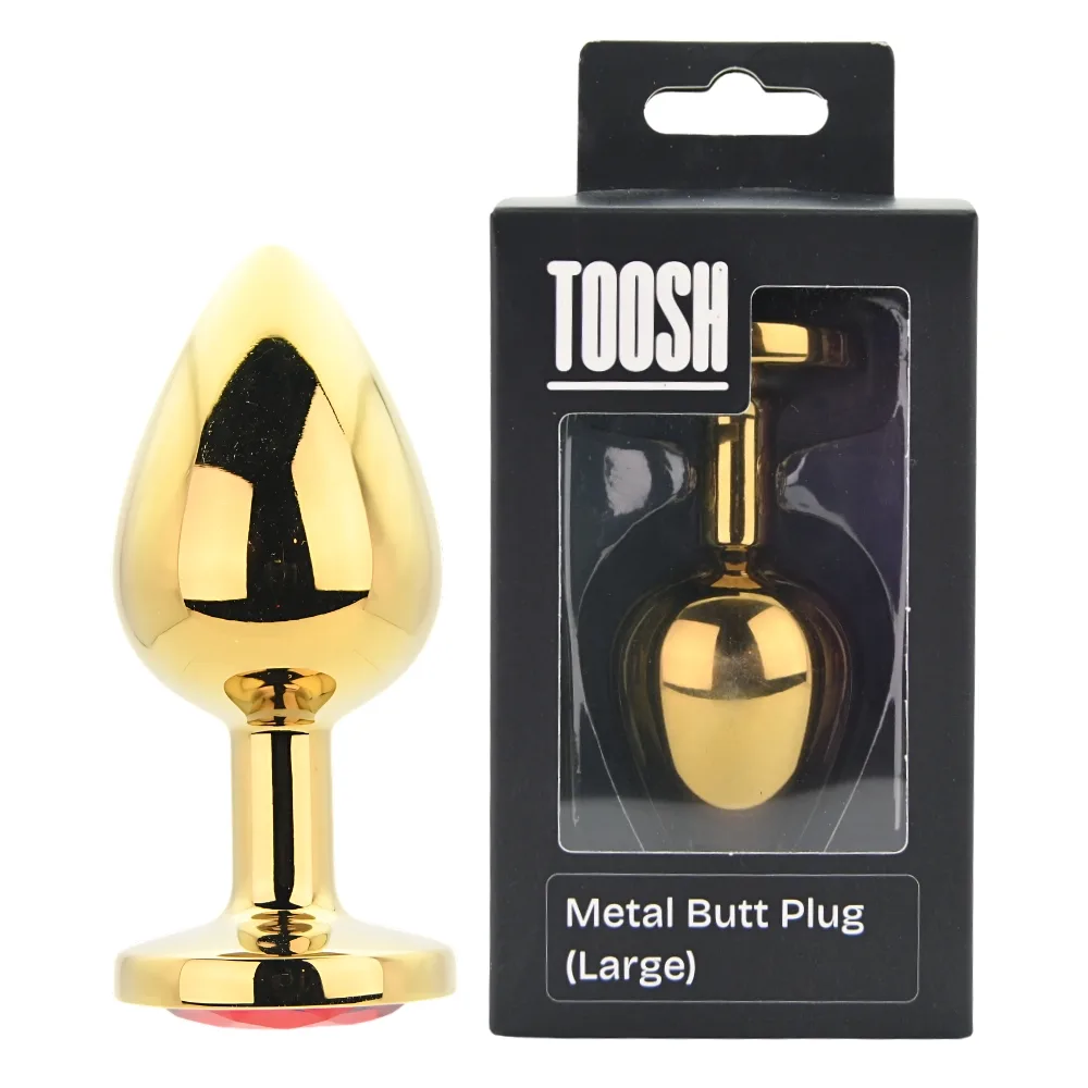 Toosh Plug Anal de Metal Dourado Grande Pedra Vermelha