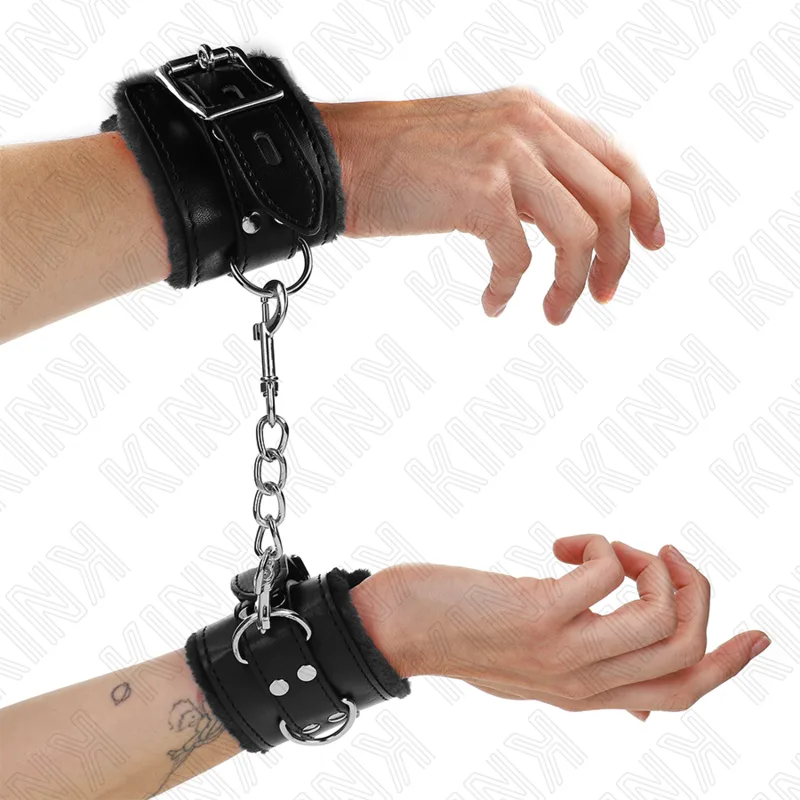 Kink - Fur Lined Wrist Restraints Black with Black Belt Adjustable 17-29 cm X 6 cm