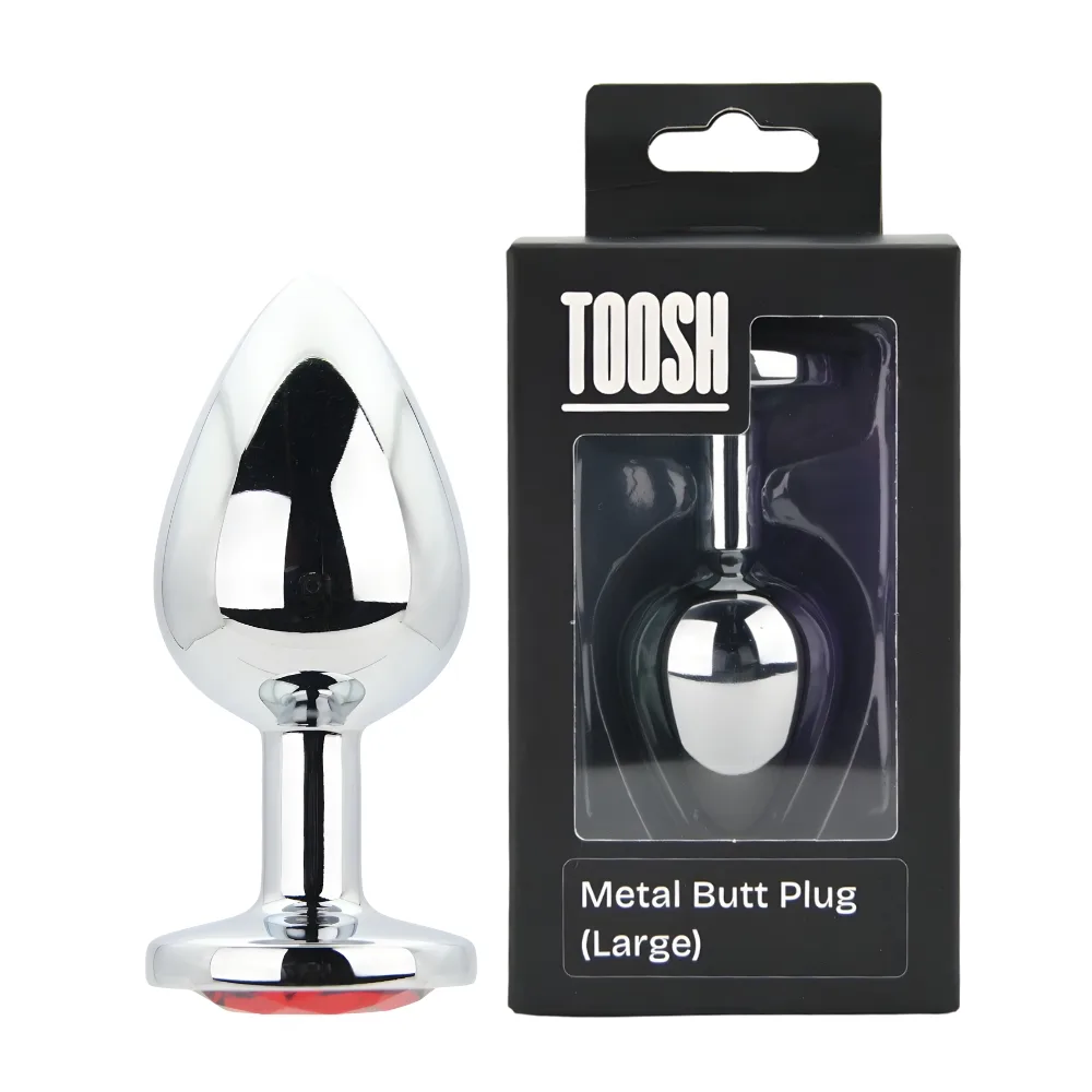 Toosh Plug Anal de Metal Prateado Grande Pedra Vermelha