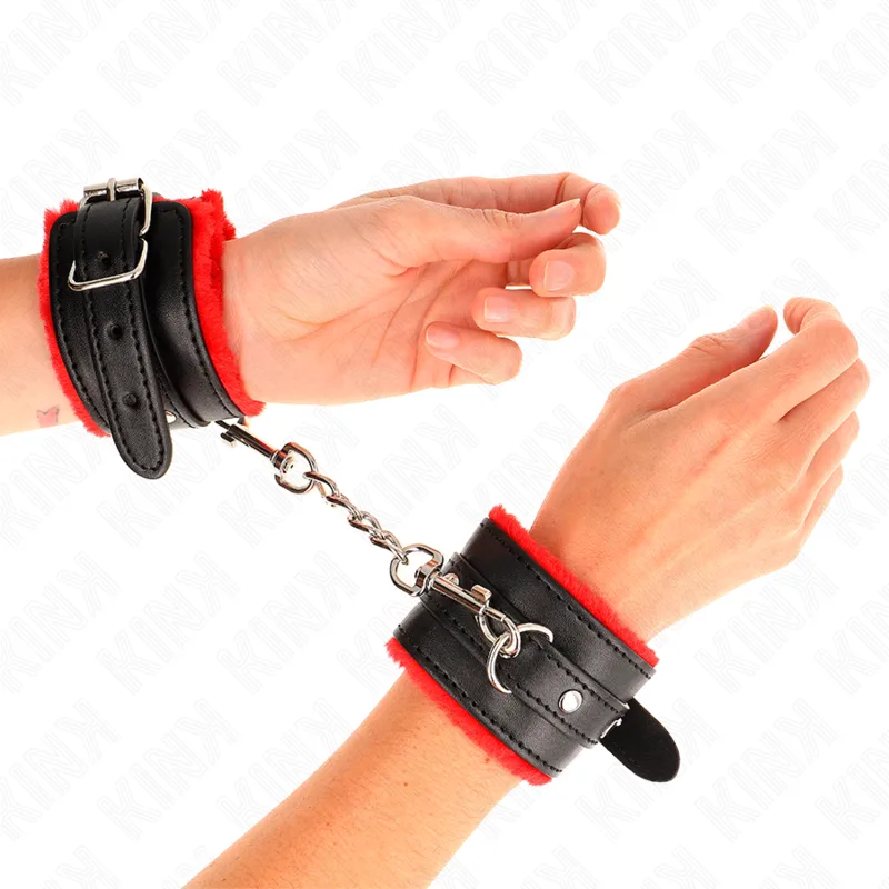 Kink - Pulso Premium Forro de Pele Vermelho com Cinto Preto Ajustável 17-29 cm X 6 cm
