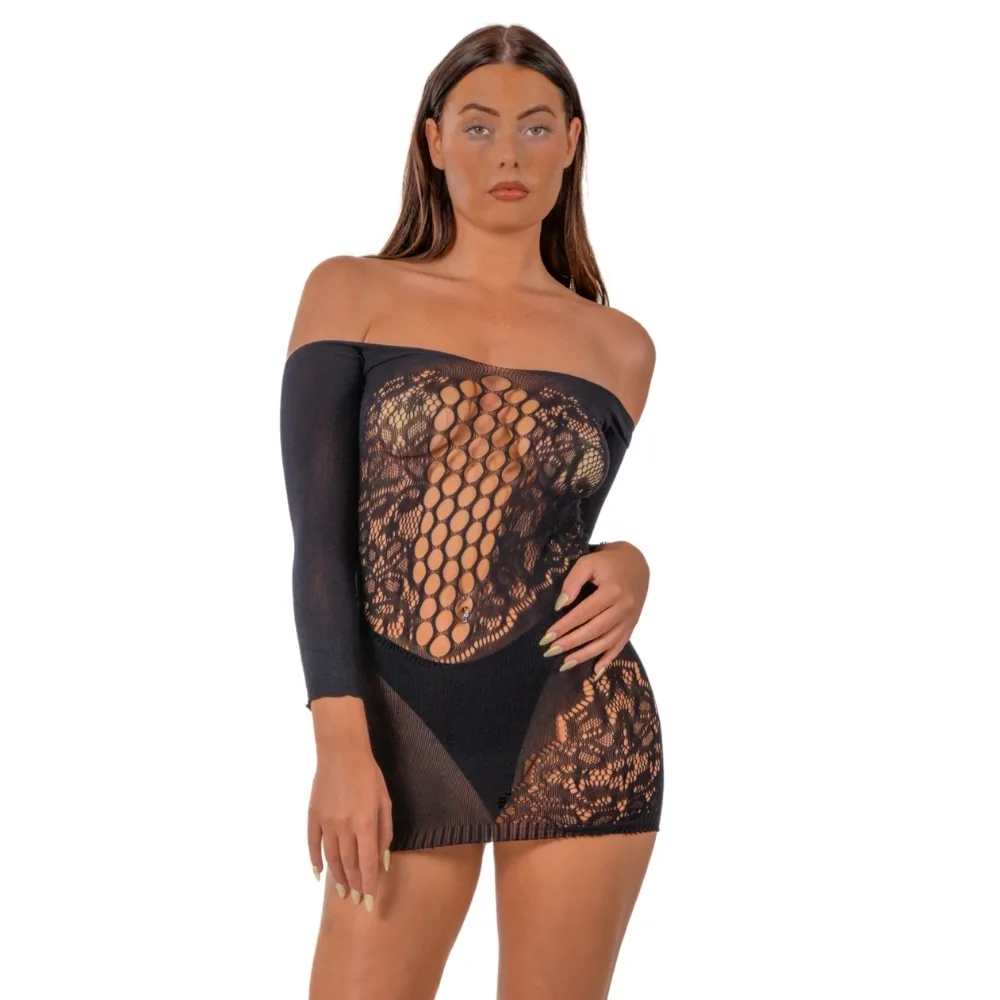 Lace by LJ Vestido Curto Off-Shoulder Preto