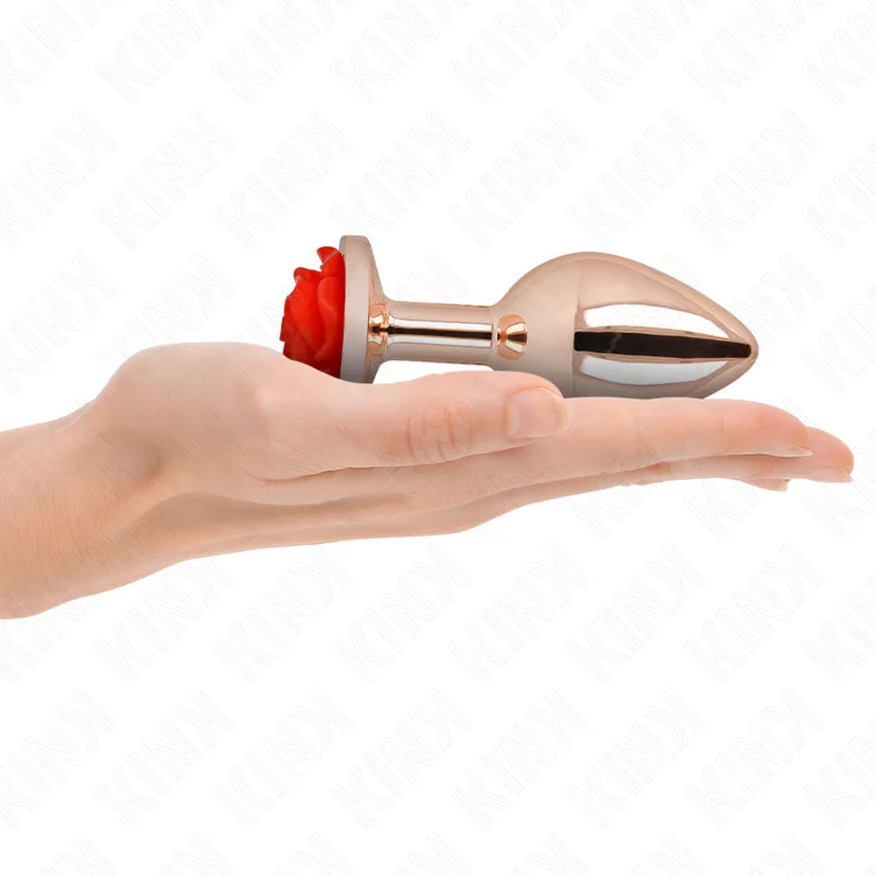 Kink - Pink Gold Anal Plug with Red Rose L
