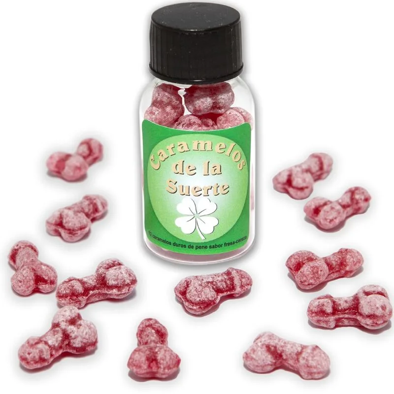 Diablo Picante - 12 Doces da Sorte em Forma de Pénis Morango/Cereja