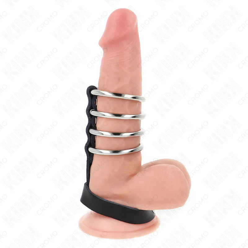 Kink - 4 Anéis de Metal 3,8 cm Conectados com Tira de Couro 22 X 1,5 cm e Fecho de Pressão