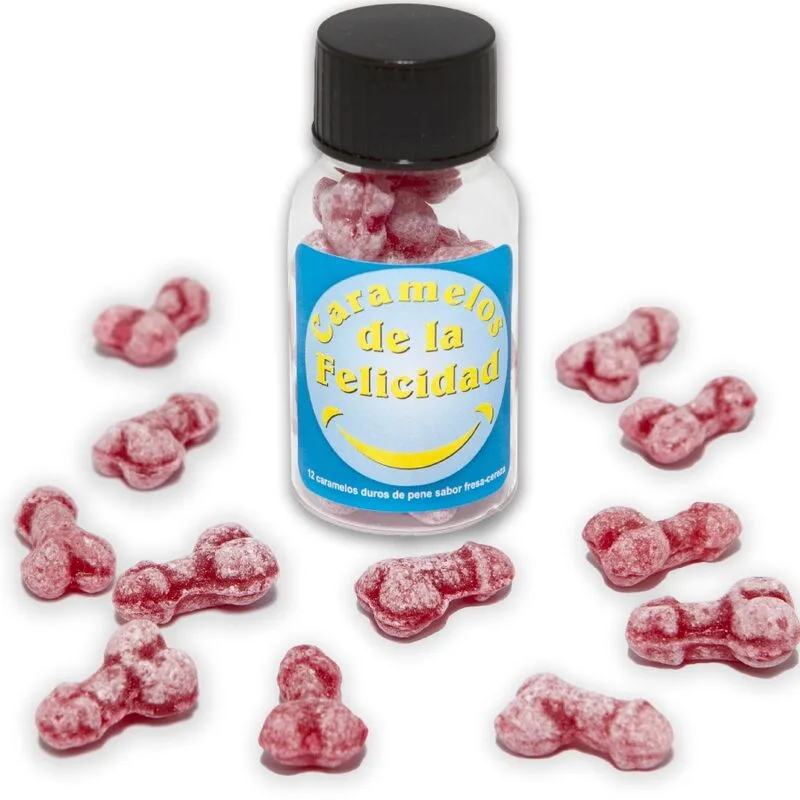 Diablo Picante - Jar of 12 Strawberry/Cherry Happy Penis-Shaped Candies