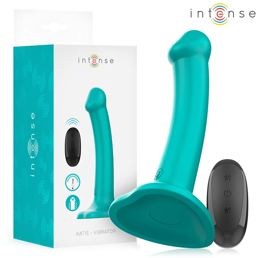 Intense - Vibrador Katie com Ventosa 10 Vibrações Controle Remoto Azul