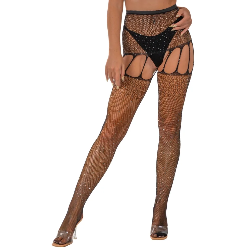 Lace by LJ Collants com Ligas e Strass Preto
