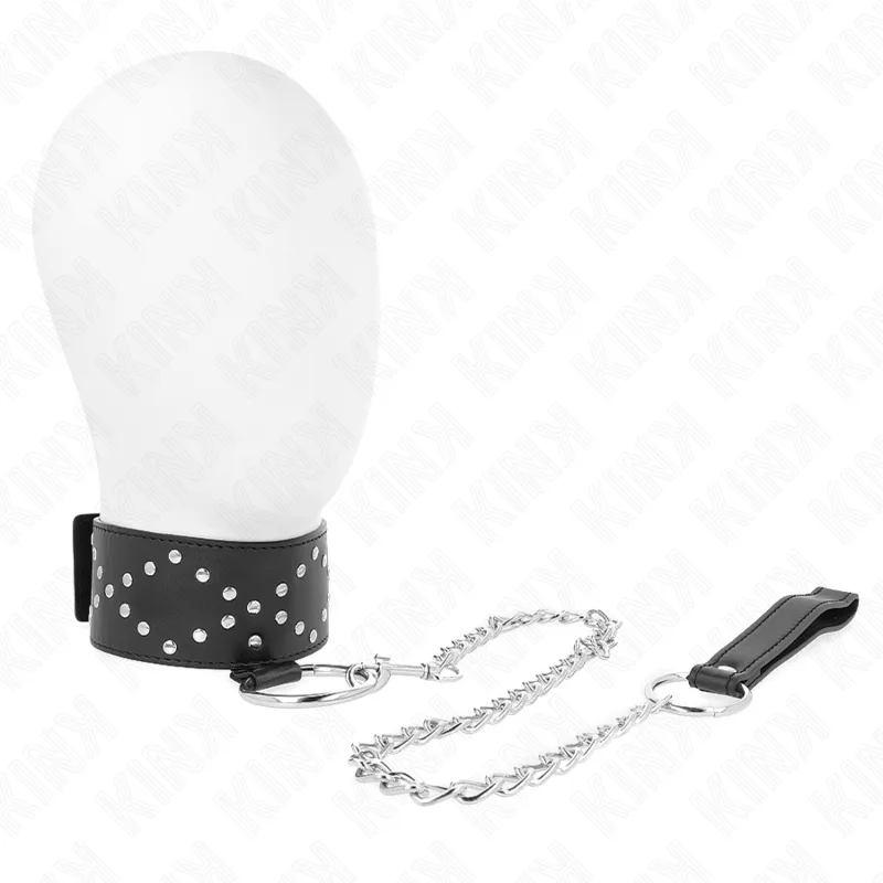 Kink - Colar 65 cm com Trela com Pregos Prata Modelo 3 Ajustável 36-43 cm X 5 cm