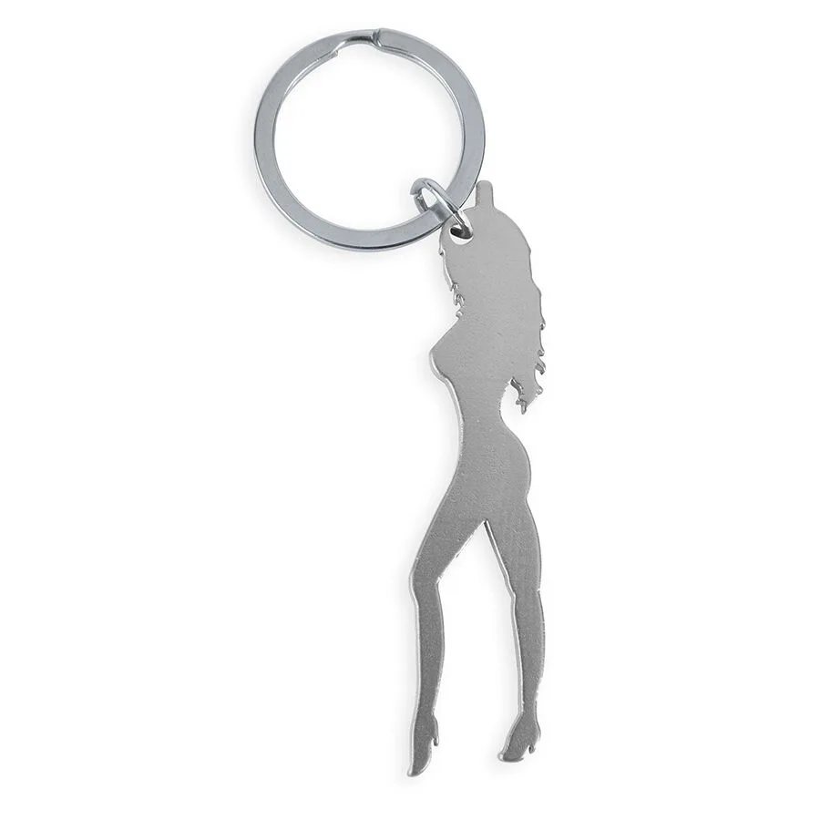 Diablo Picante - Keyring with Female Silhouette in Silver Color with Beer Opener