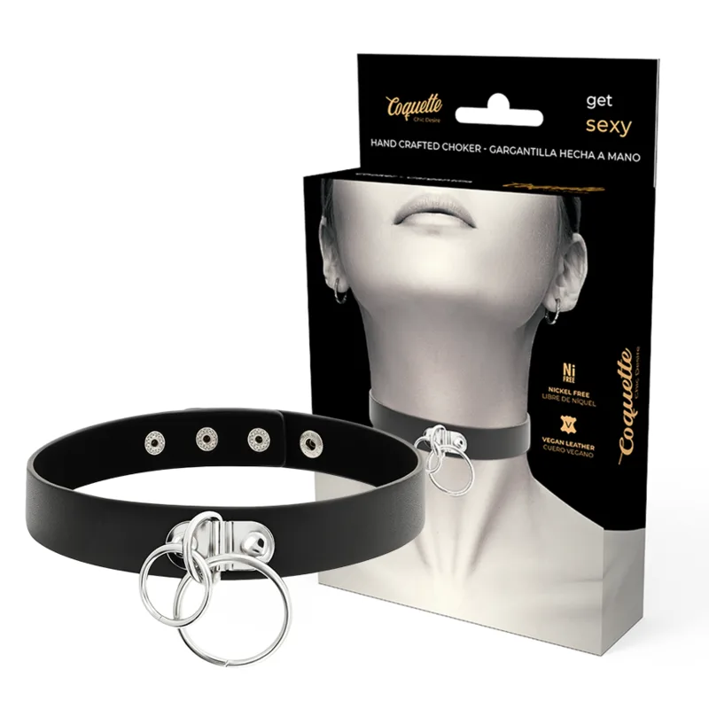 Coquette Chic Desire - Gargantilha de Couro Vegano de Anel Duplo