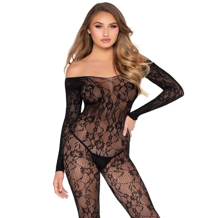 Leg Avenue - 89366 Lace Lingerie Bodystocking Black - One Size