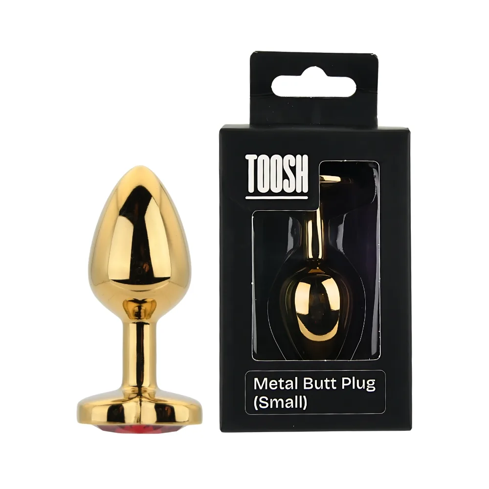 Toosh Plug em Forma de Coração Dourado com Pedra Vermelha Pequeno
