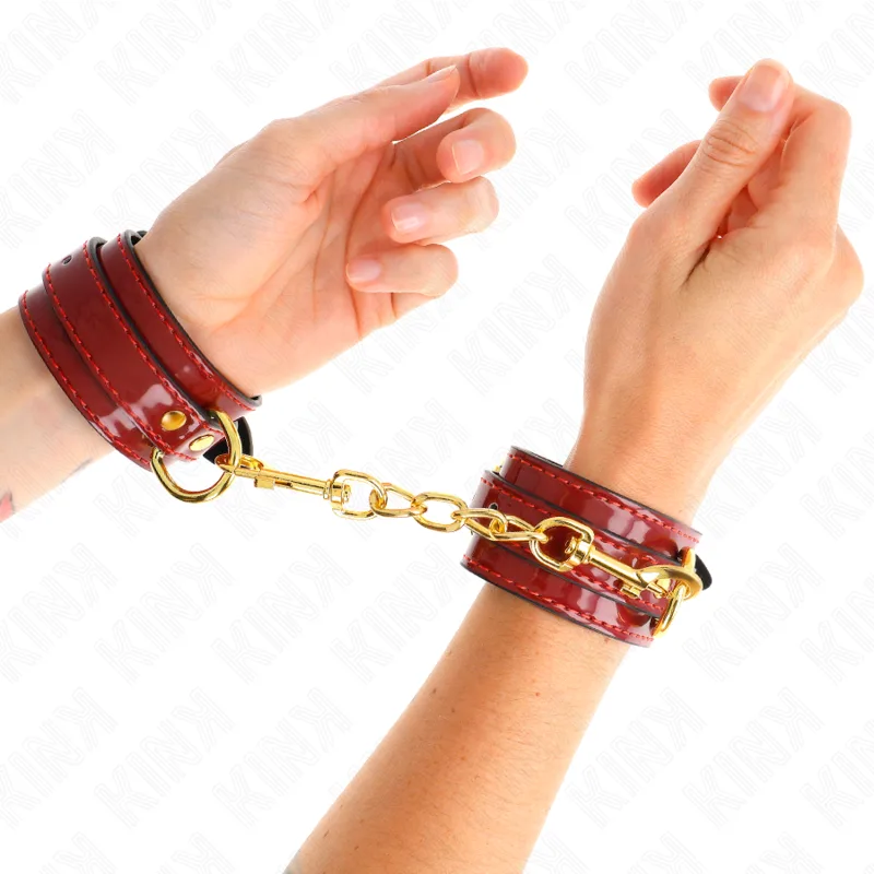 Kink - Joanna Angel Wrist Cuffs Red Adjustable with Gold Chain 16.5-26 cm X 4 cm