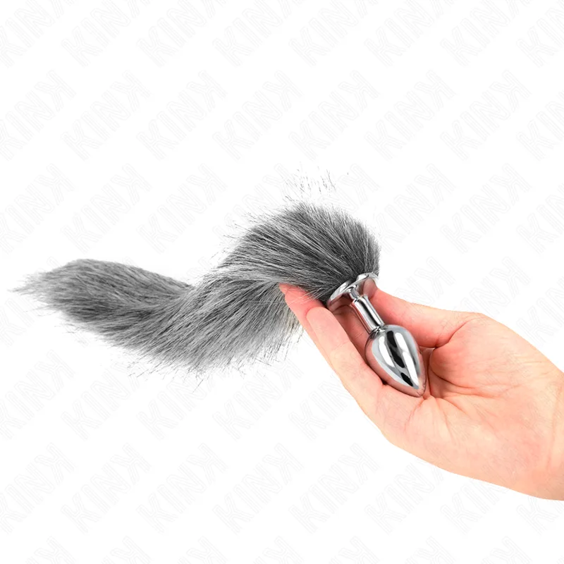 Kink - Plug Anal Tamanho S 7 X 3 cm com Cauda Sintética 40 cm Cinza