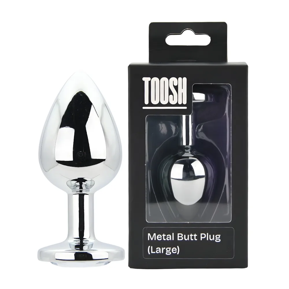 Toosh Plug Anal de Metal Prateado Grande Pedra Transparente