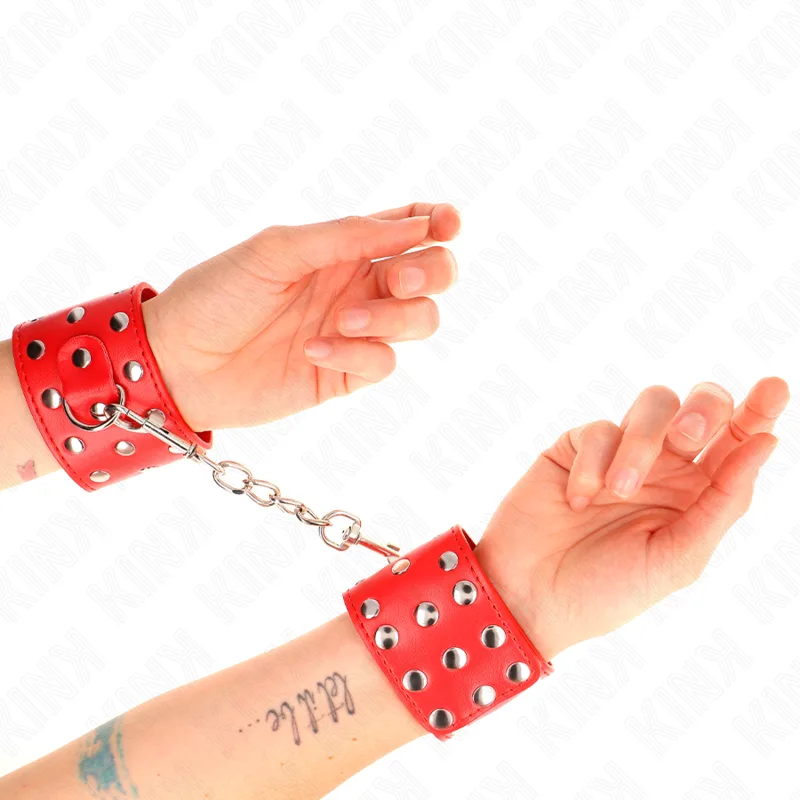 Kink - Retenções de Pulso com Snap Fasten Completo de Rebites Vermelho Ajustável 19-24 cm X 5,5 cm