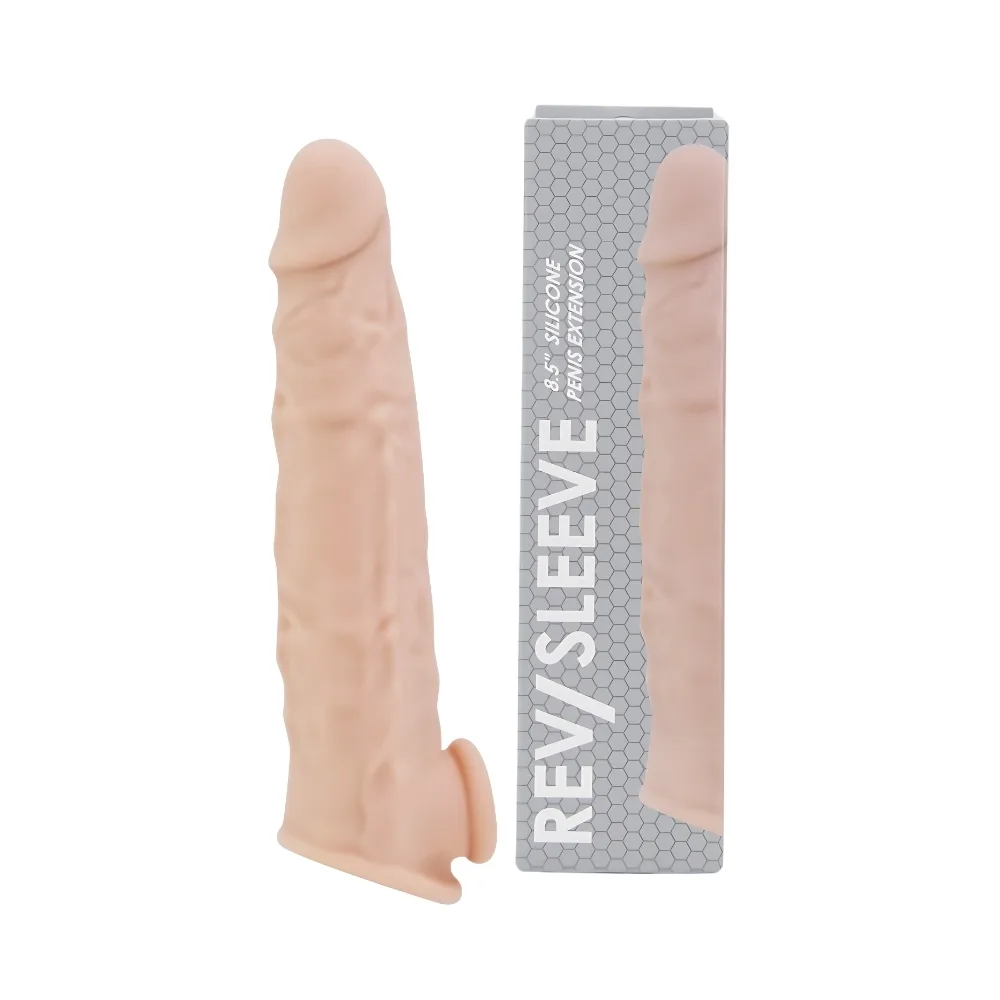 Rev-Sleeves Manga de Extensão Peniana Realista de Silicone 8.5 Polegadas